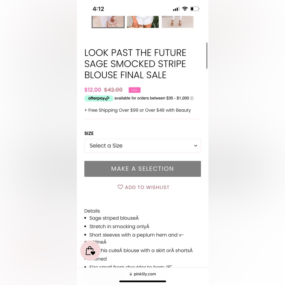 NWOT Pink Lily Sage Look Past The Future Smocked Blouse - Picture 11 of 11